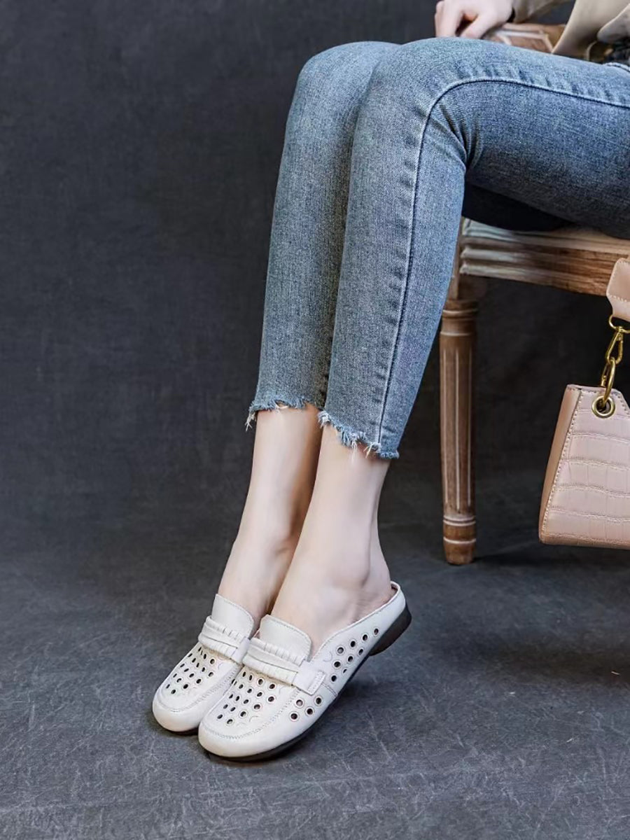 Women Summer Casual Genuine Leather Hollow Out Shoes