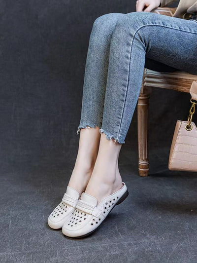 Women Summer Casual Genuine Leather Hollow Out Shoes
