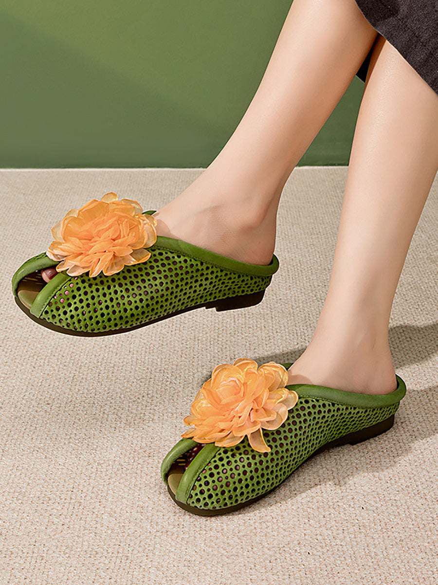Women Casual Summer Genuine Leather Flower Sandals