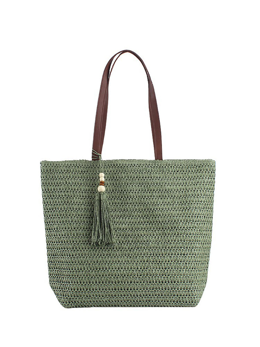 Women Summer Pure Color Straw Weave Shoulder Bag
