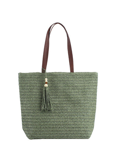 Women Summer Pure Color Straw Weave Shoulder Bag