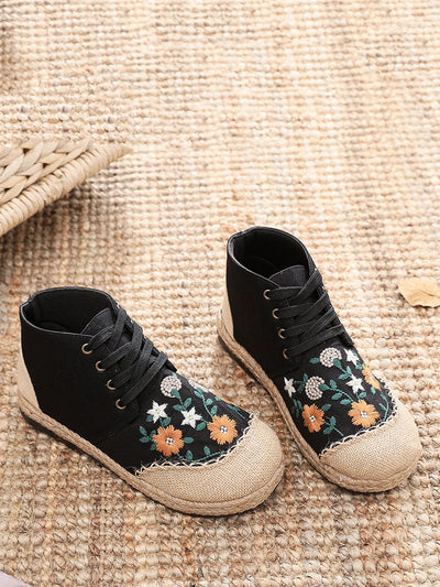 Women Autumn Ethnic Linen Embroidery Cloth Boots