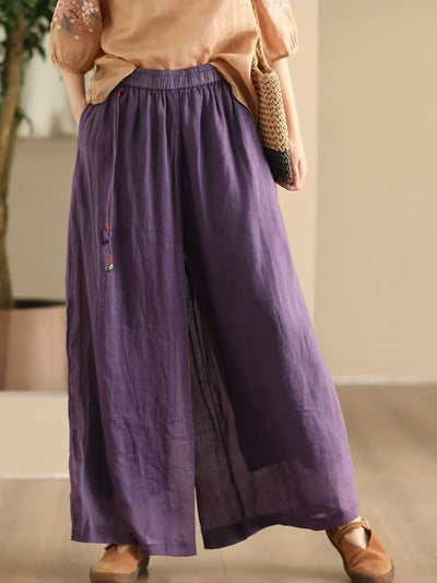 Women Summer Dual-layer Wide-leg Ramie Pants