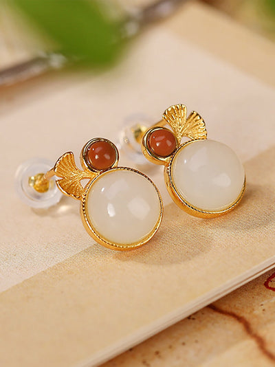 Women Vintage Jade Alloy Leaf Earrings