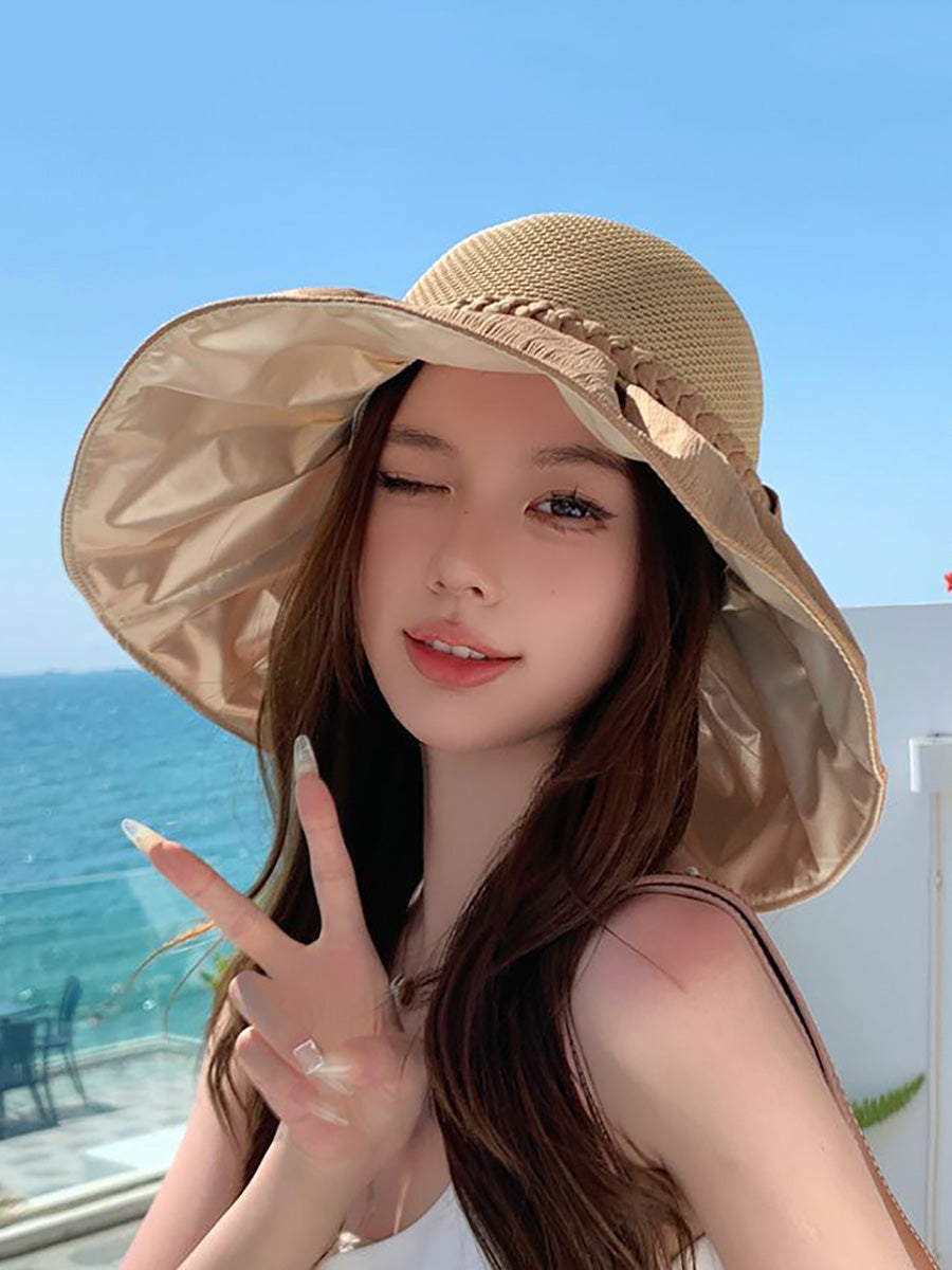 Women Summer Artsy Straw Spliced Sunproof Hat