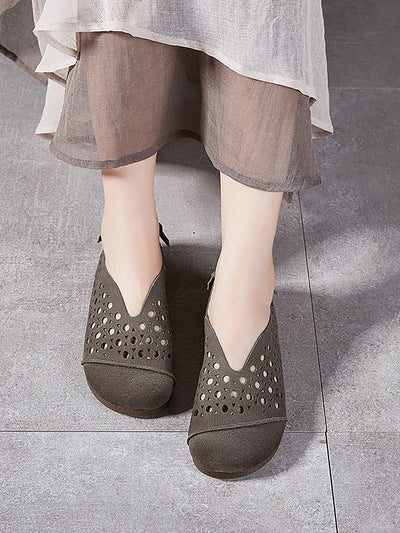 Women Summer Vintage Leather Cowhide Flat Shoes