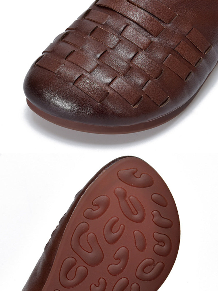 Women Vintage Genuine Leather Weave Low Heel Shoes