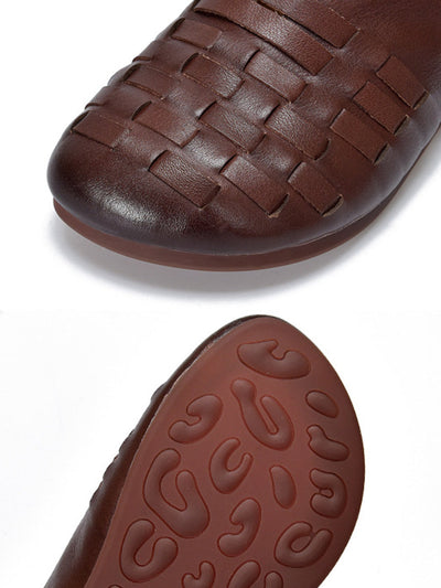 Women Vintage Genuine Leather Weave Low Heel Shoes