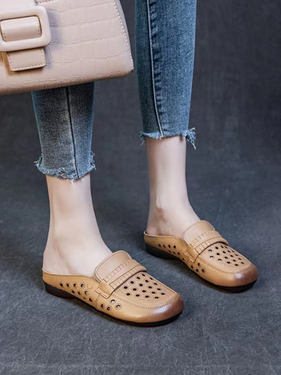 Women Summer Casual Genuine Leather Hollow Out Shoes