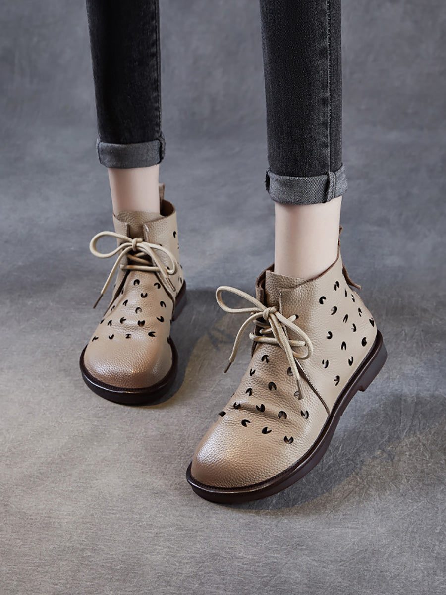 Women Summer Genuine Leather Hollow Out Ankle Boots