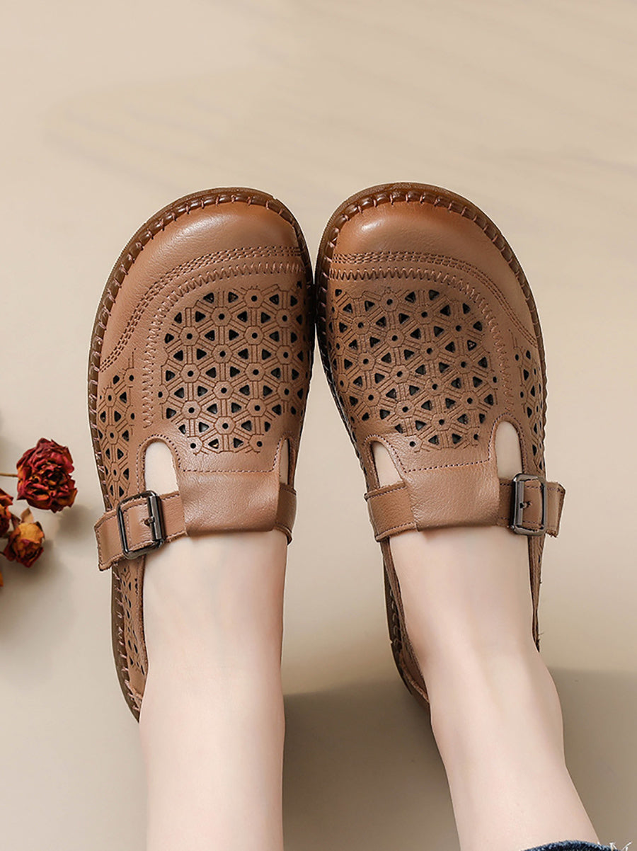 Women Summer Casual Genuine Leather Flat Sandals