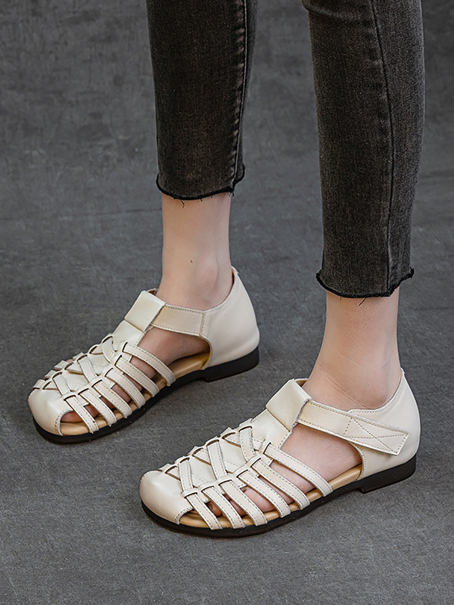 Women Vintage Summer Leather Cross Weave Sandals