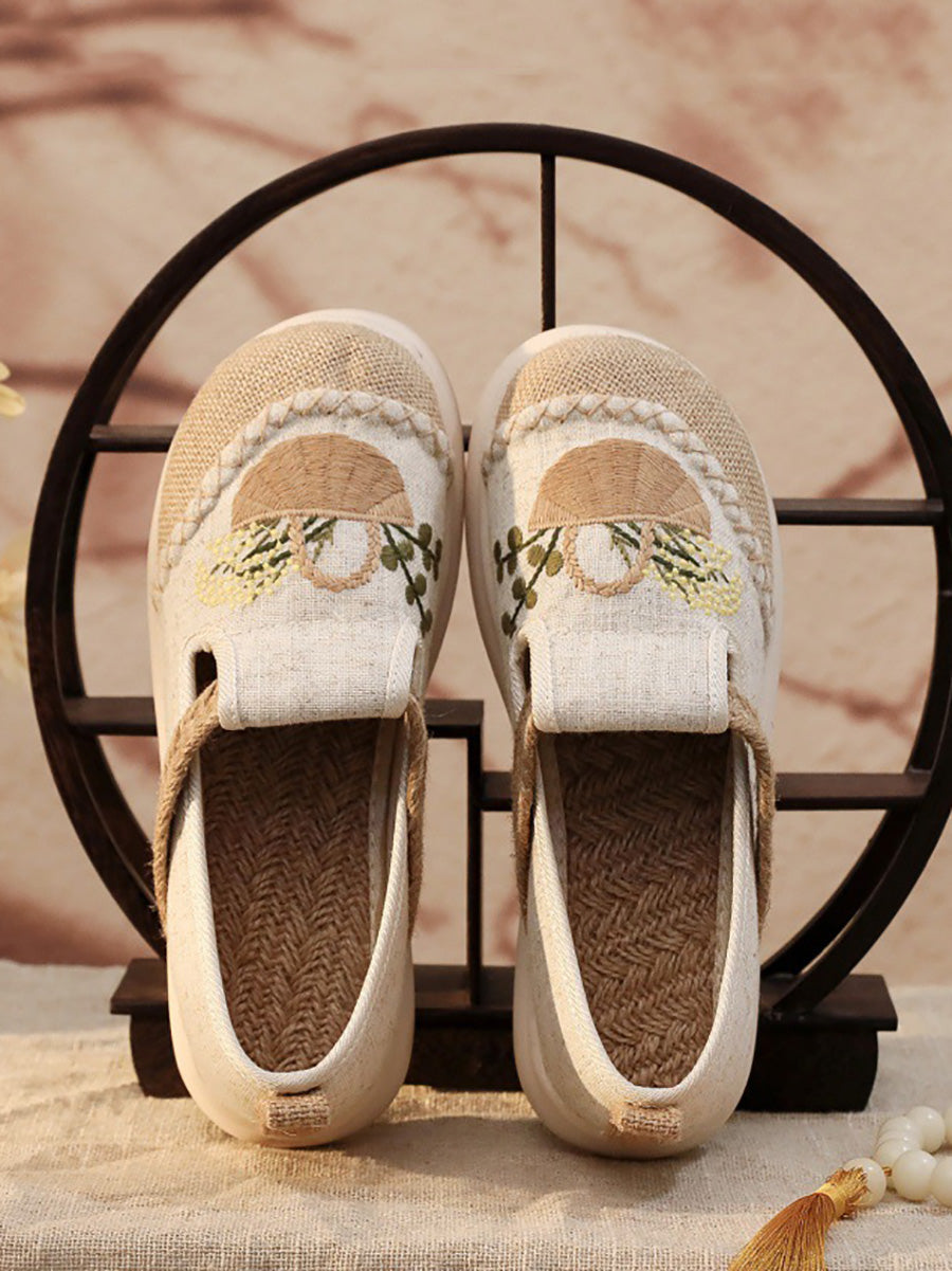 Women Ethnic Embroidery Linen Spliced Flat Shoes