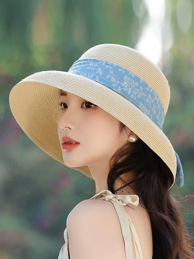 Women Summer Straw Lacing Bucket Hat