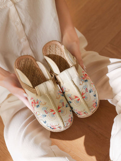 Women Ethnic Summer Butterfly Embroidery Linen Slippers