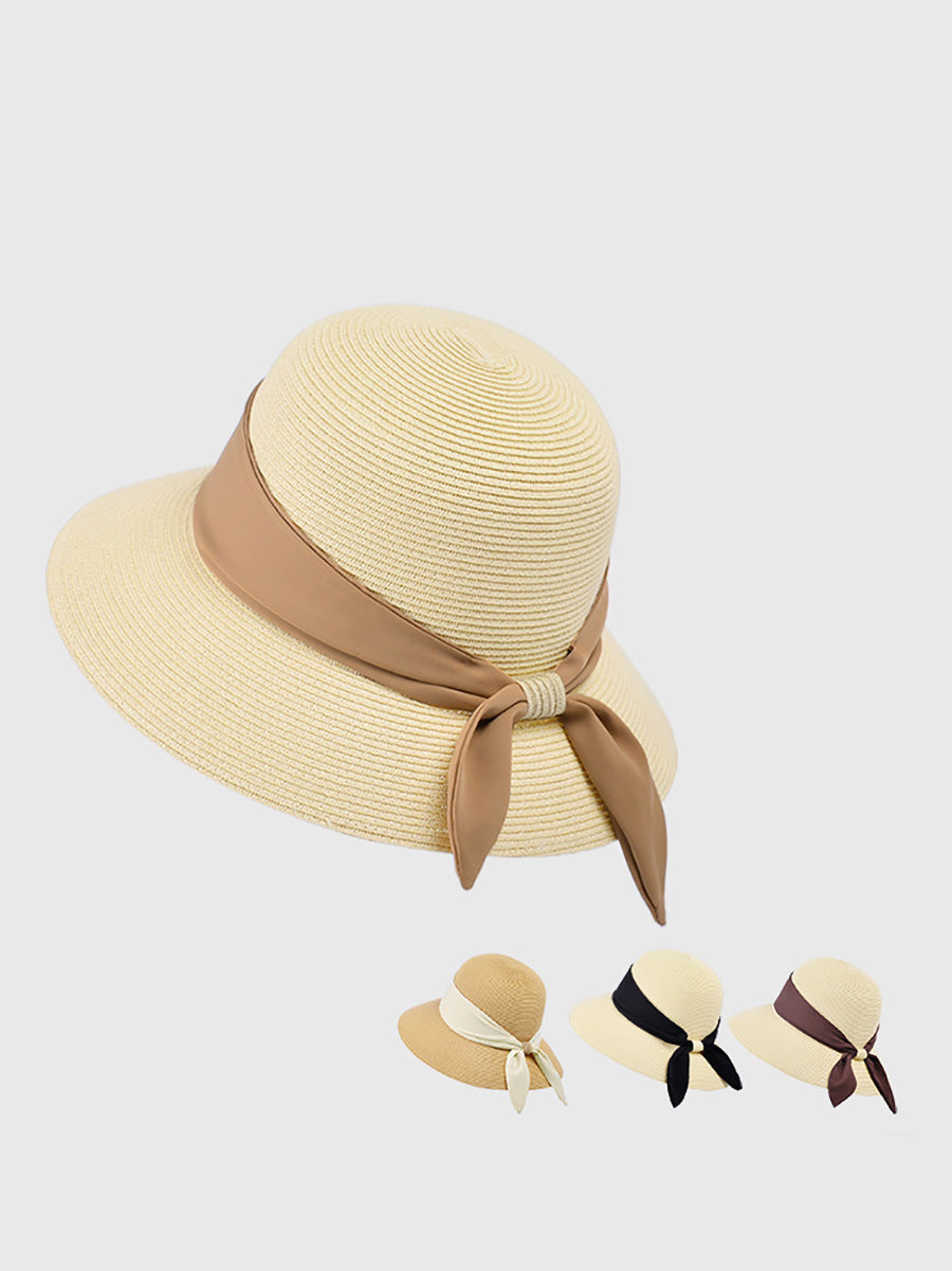Women Summer Artsy Colorblock Sunproof Straw Hat