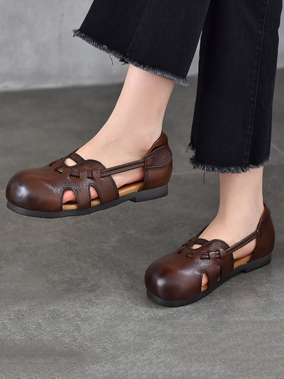 Women Casual Summer Genuine Leather Low Heel Shoes