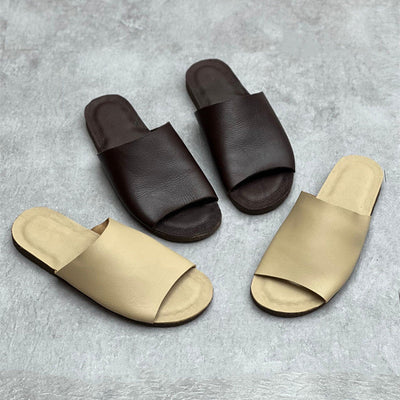 Women Summer Casual Genuine Leather Solid Slippers