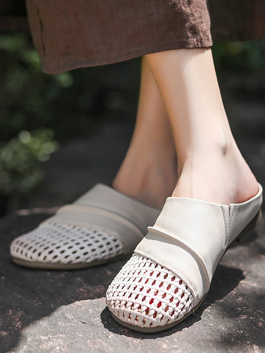 Women Casual Summer Leather Spliced Slippers