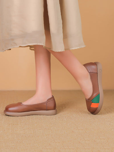 Women Artsy Colorblock Leather Spliced Flat Shoes