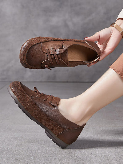 Women Vintage Leather Spliced Low Heel Shoes