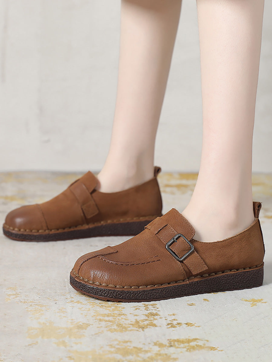 Women Vintage Summer Genuine Leather Flat Shoes