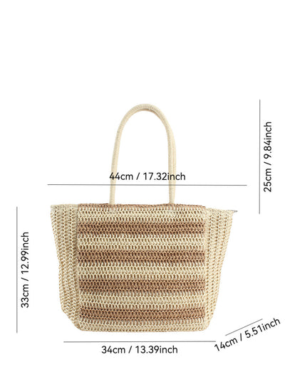 Women Fashion Colorblock Straw Weave Shoulder Bag