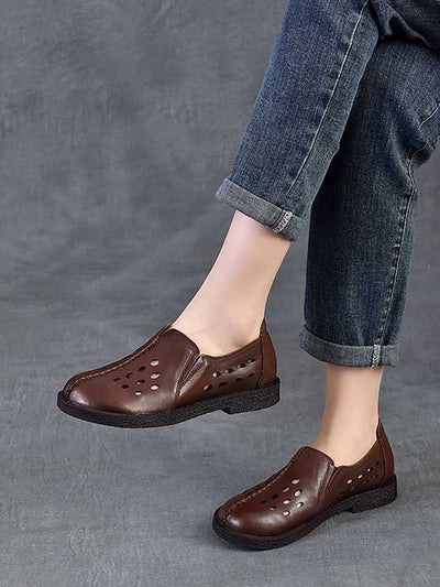 Women Summer Genuine Leather Hollow Out Shoes