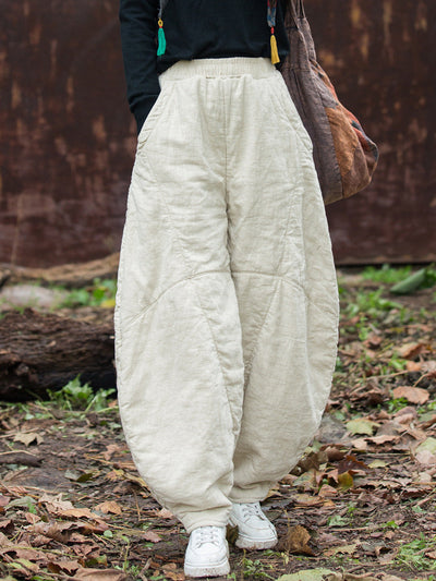 Women Vintage Autumn Solid Spliced Padded Harem Pants