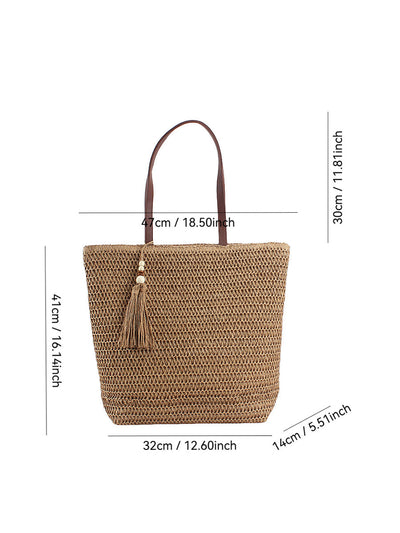 Women Summer Pure Color Straw Weave Shoulder Bag