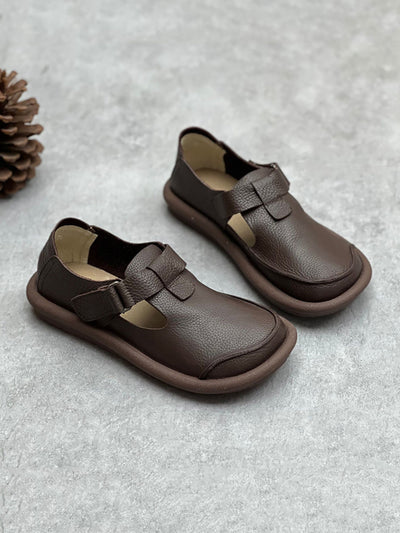 Women England Style Soft Leather Solid Flat Shoes