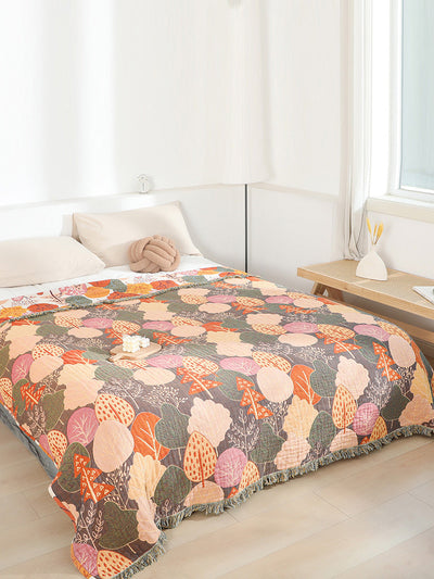 100%Cotton Leaf Tassel Bedcover Sofa Blanket