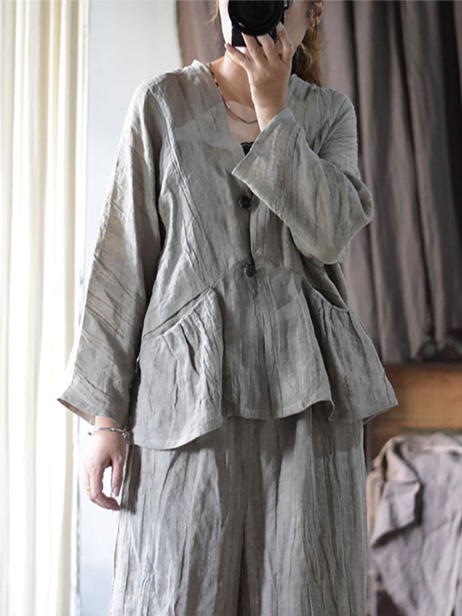 Women Artsy Solid Button Pocket Irregular Fold T-shirt