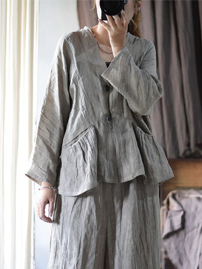 Women Artsy Solid Button Pocket Irregular Fold T-shirt