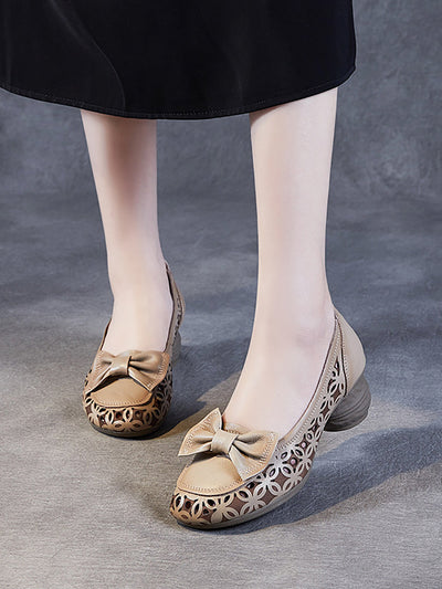 Women Summer Leather Flower Hollow Out Bowknot Shoes