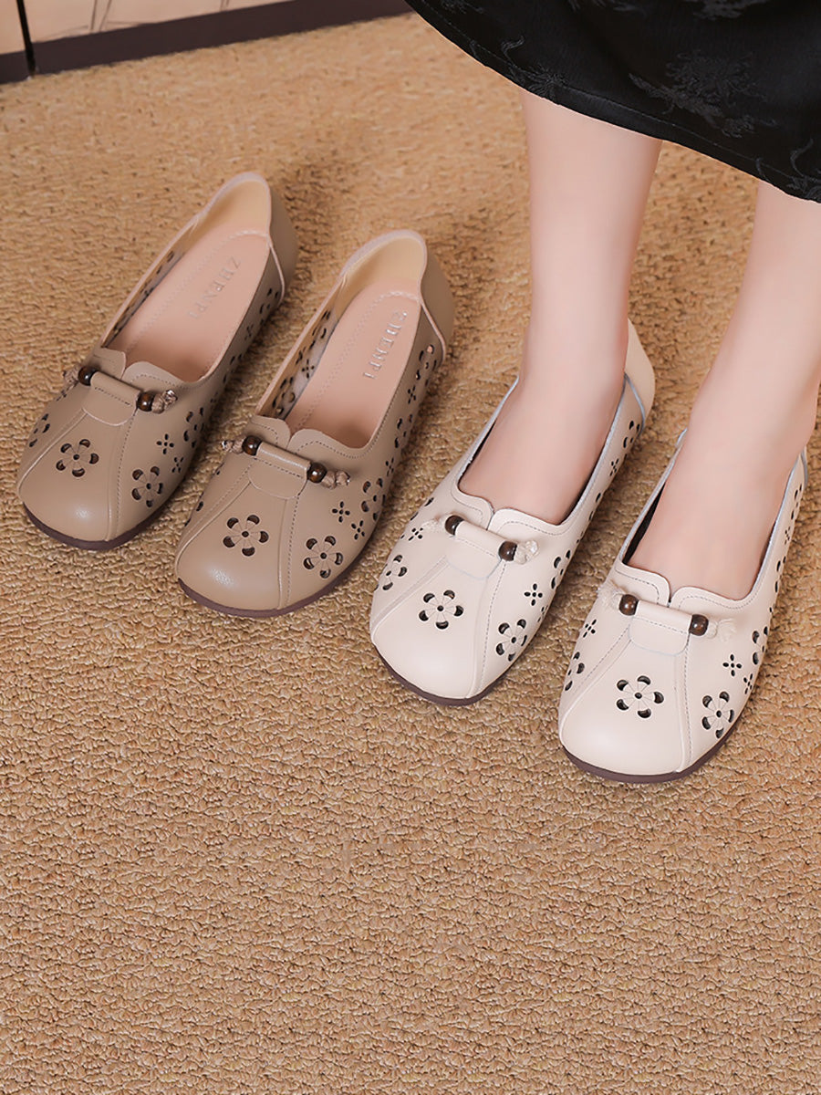 Women Casual Summer Leather Hollow Out Flat Shoes
