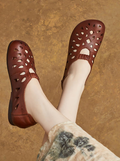 Women Summer Casual Leather Hollow Out Shoes