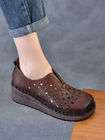 Women Summer Hollow Out Leather Platform Shoes