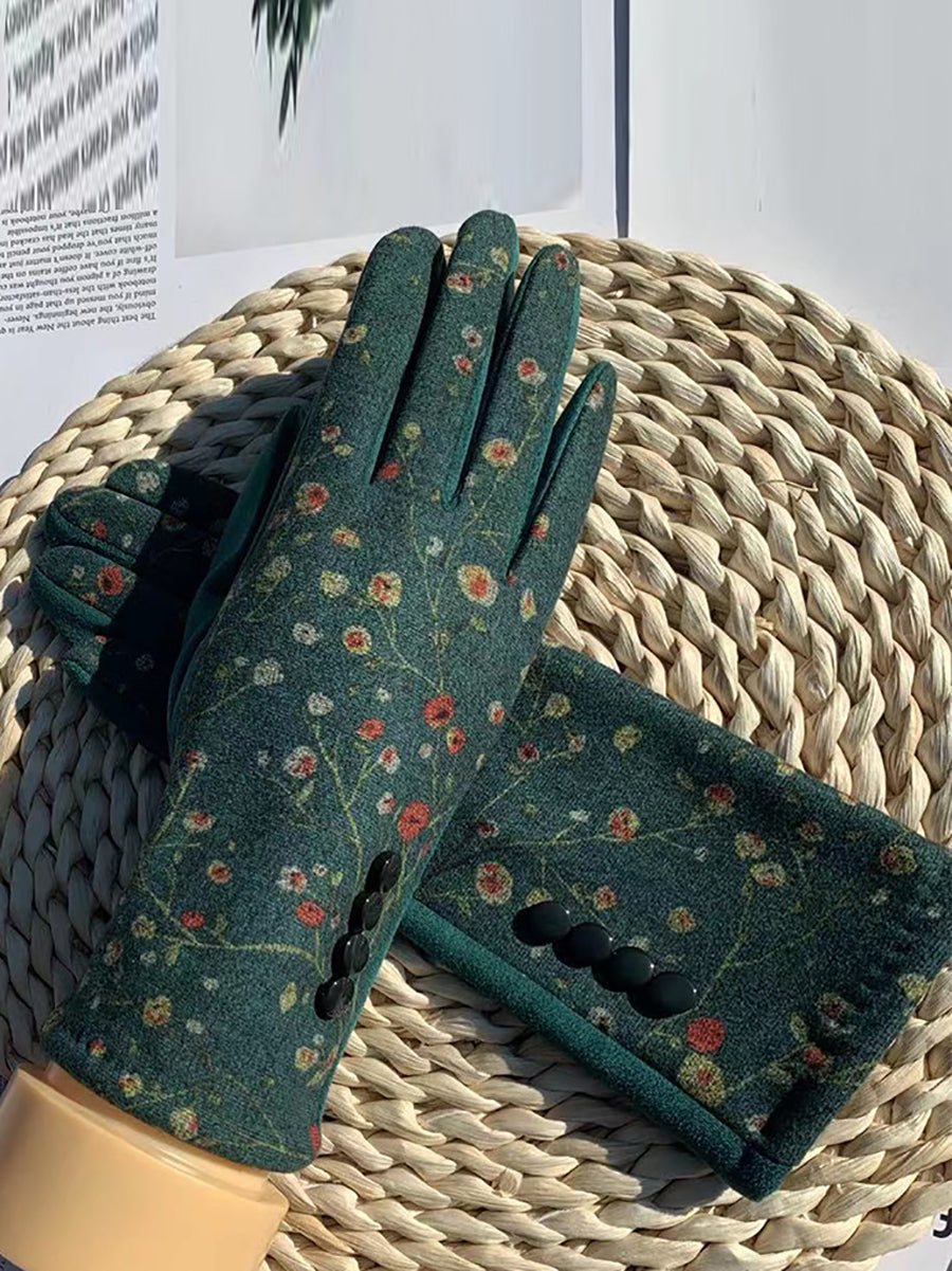 Winter Outdoor Floral Windproof Fashion Gloves