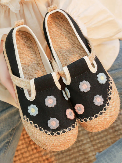 Women Artsy Summer Flower Embroidery Linen Shoes