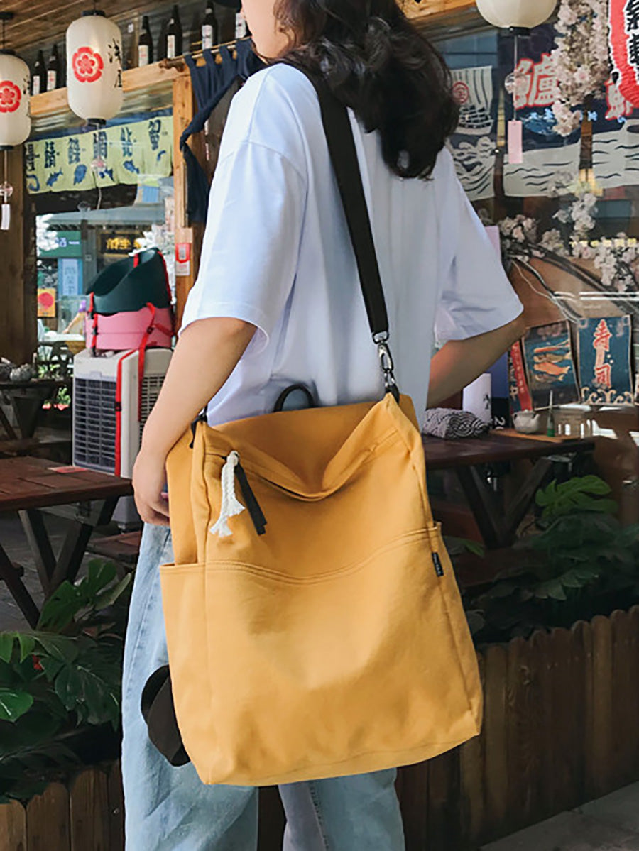 Casua Pure Color Large Capacity Square Canvas Backpack