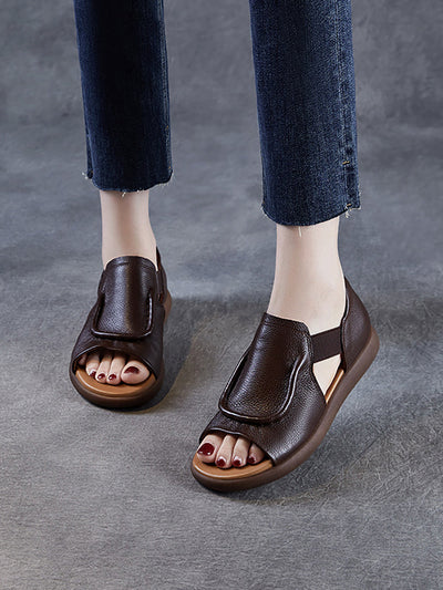 Women Summer Leather Open-Toe Flat Sandals