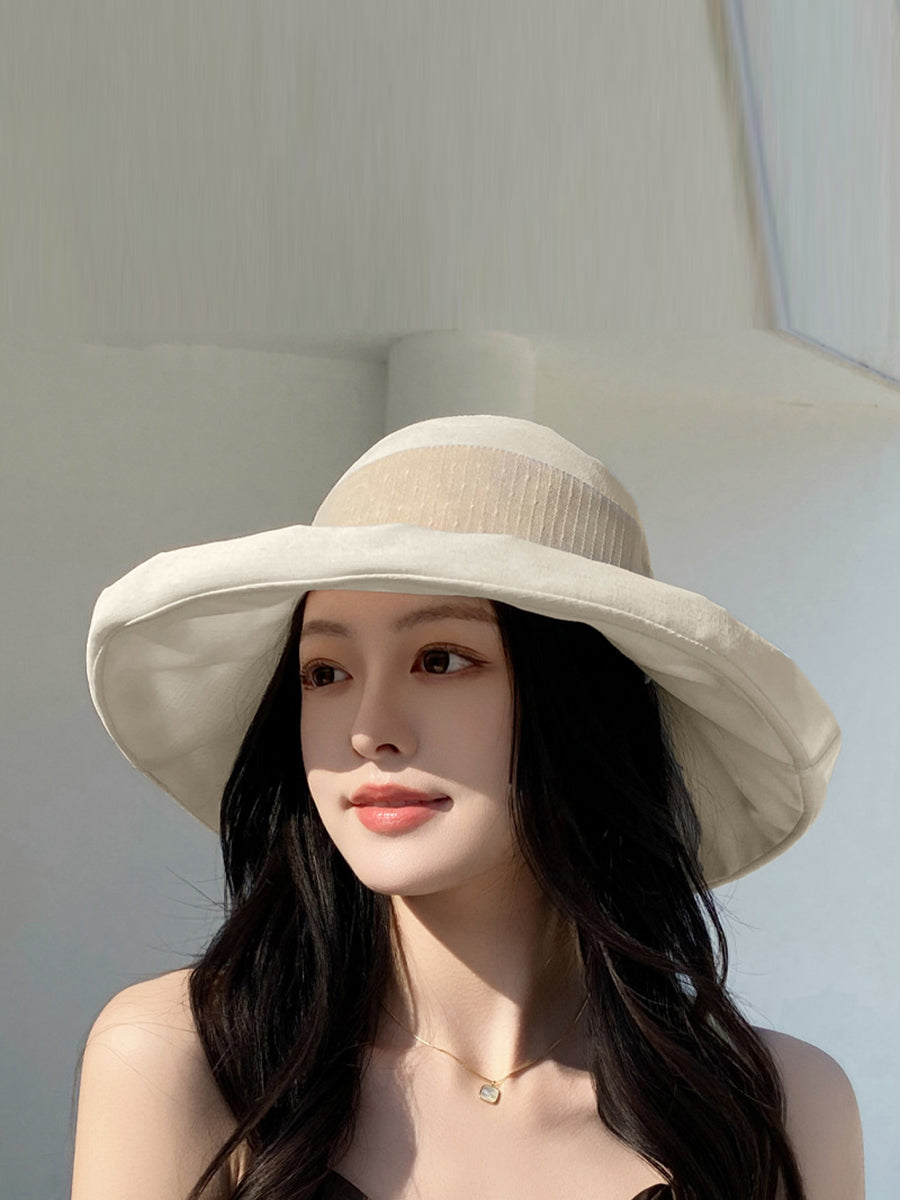 Women Summer Sunproof Colorblock Bowknot Hat