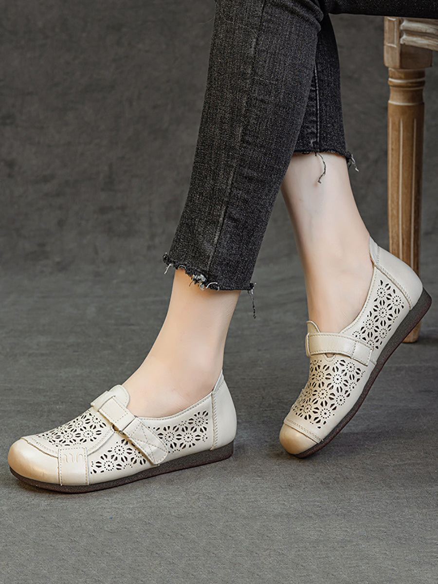 Women Summer Hollow Out Leather Low Heel Shoes