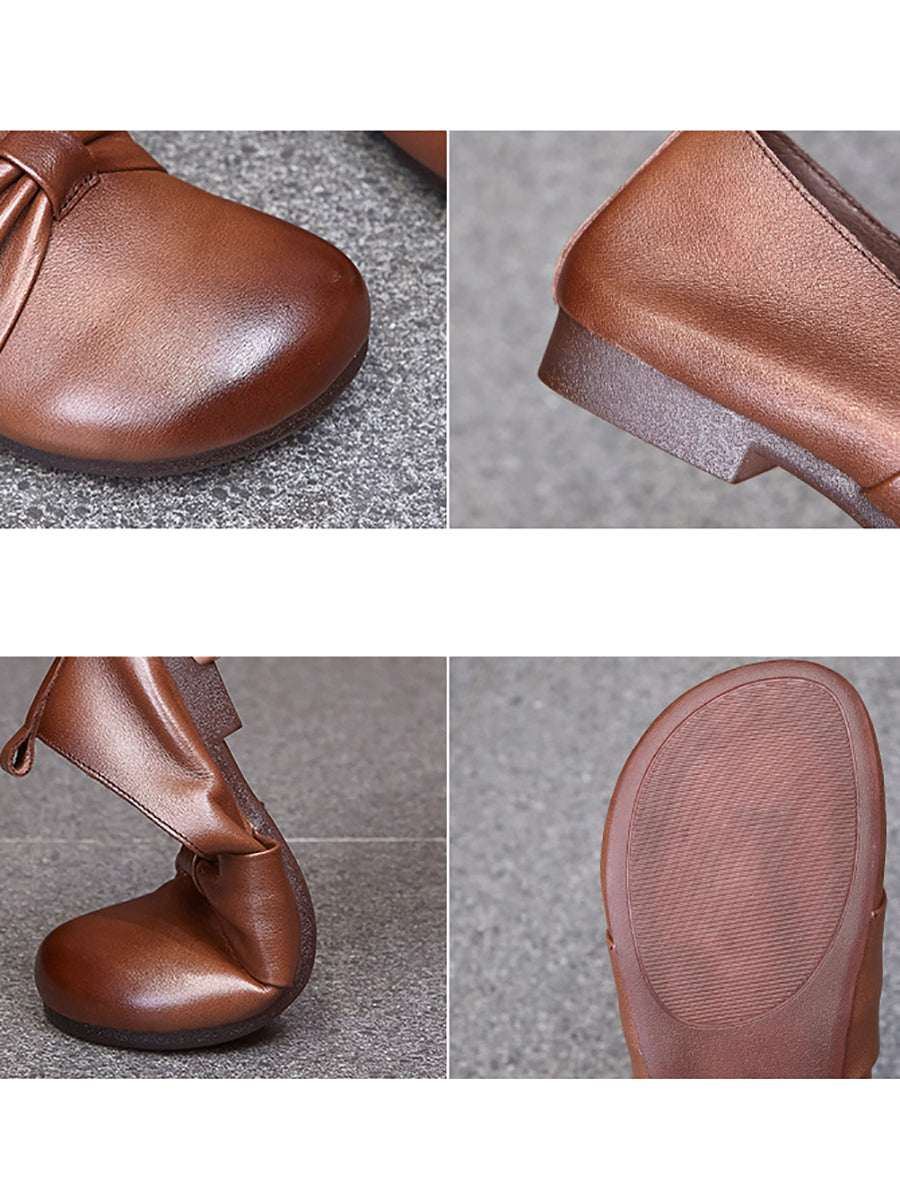 Women Vintage Soft Leather Knot Low Heel Shoes