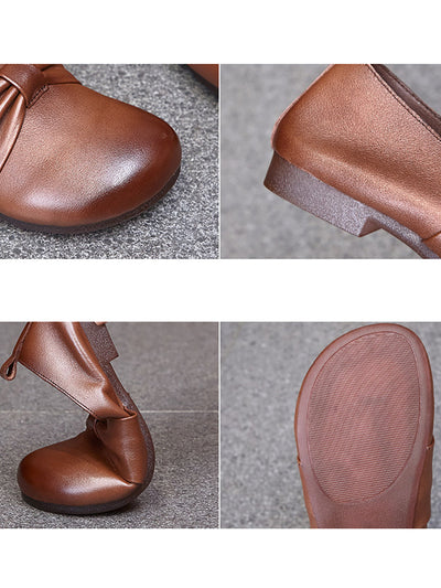 Women Vintage Soft Leather Knot Low Heel Shoes