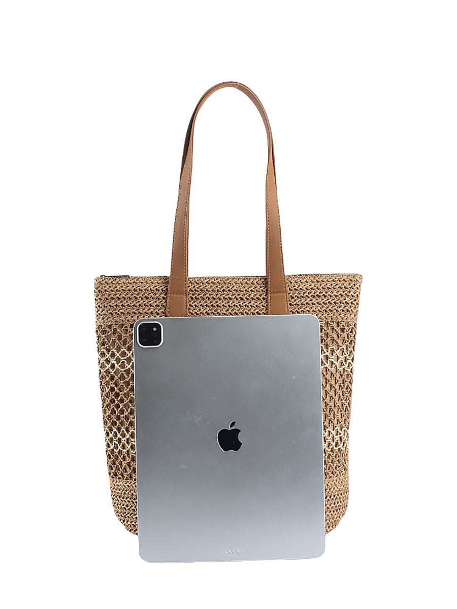 Women Summer Straw Weave Colorblock Shoulder Bag