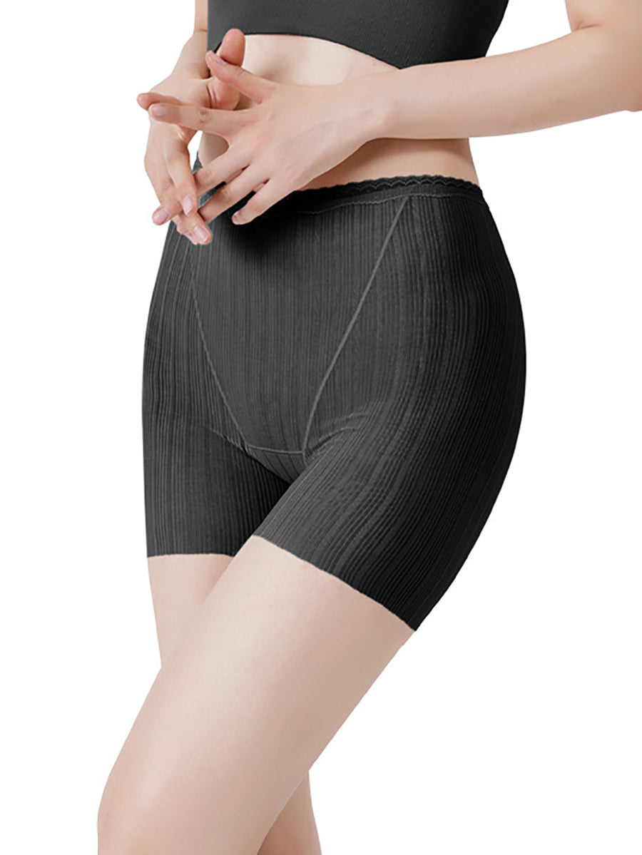 Women Pure Color Lace Waist Safety Bottom Pants