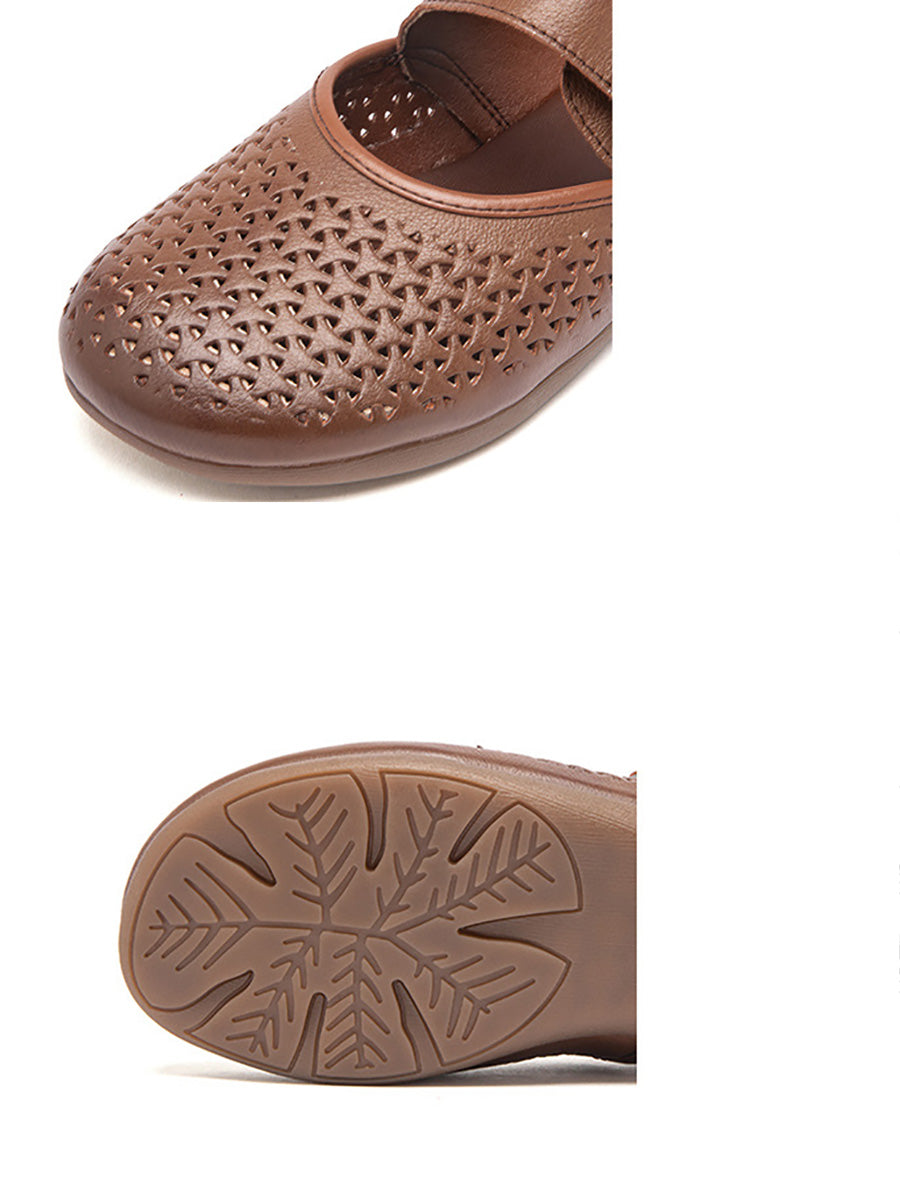 Women Vintage Genuine Leather Low Heel Slippers