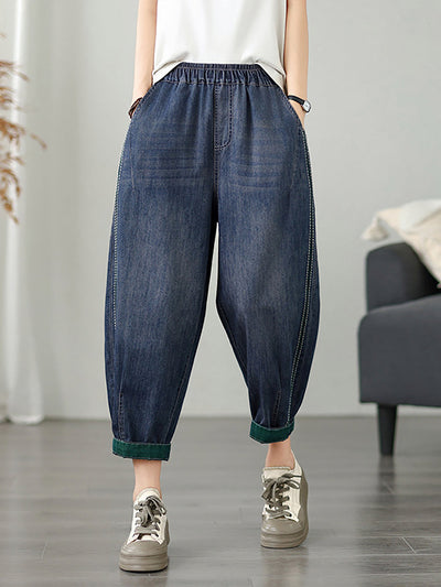 Women Casual Summer Pure Color Denim Harem Pants